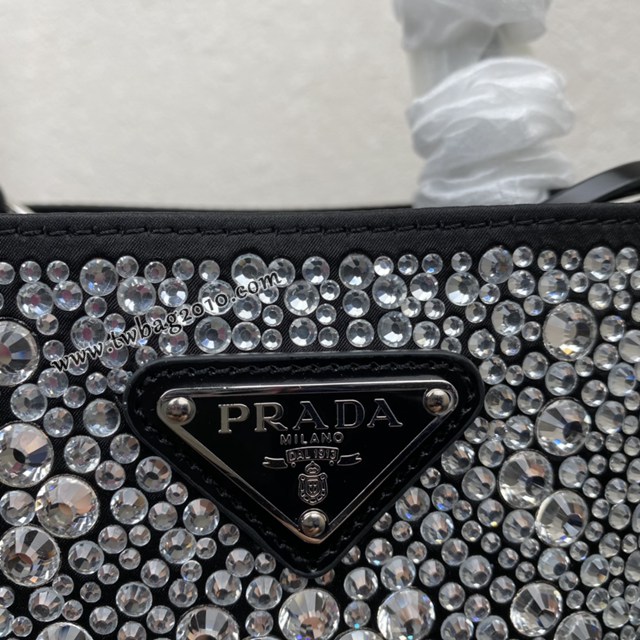 Prada專櫃2023新款滿天星桶包 1BA373 普拉達仿水晶Panier手袋手提女包 csp1605